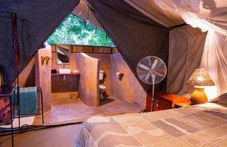 Classic tent interior and bathroom