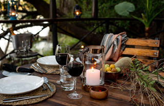 Romantic dinner for two on pool deck