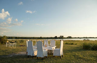 Outdoor dining on the Chobe River floodplain