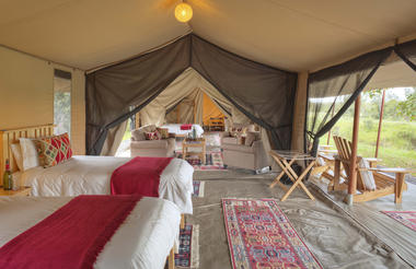 Asilia Ol Pejeta Bush Camp - Family Room - Twin Set Up with View Into Lounge and Main Bedroom