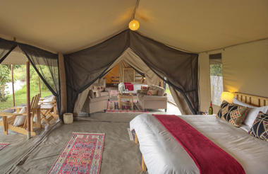 Asilia Ol Pejeta Bush Camp - Family Tent Layout - Main Room, Lounge, Twin Set Up