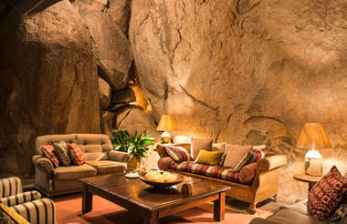 Gorgeous lounge area built into the natural caves of Matopos