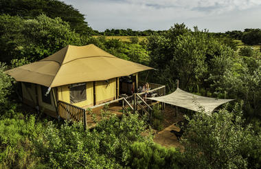 Close up drone picture of the Luxury Glamping Tent