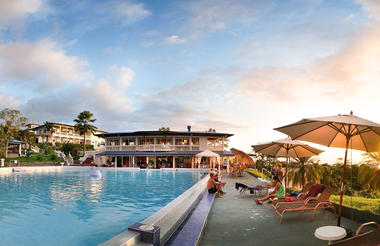 Large swimming pool with spectacular sunset views