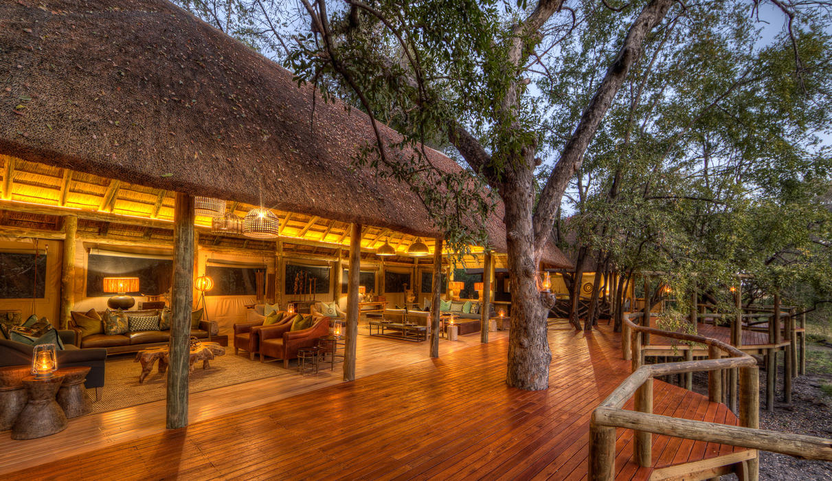 Guest areas at sunset creates a warm and welcoming atmosphere