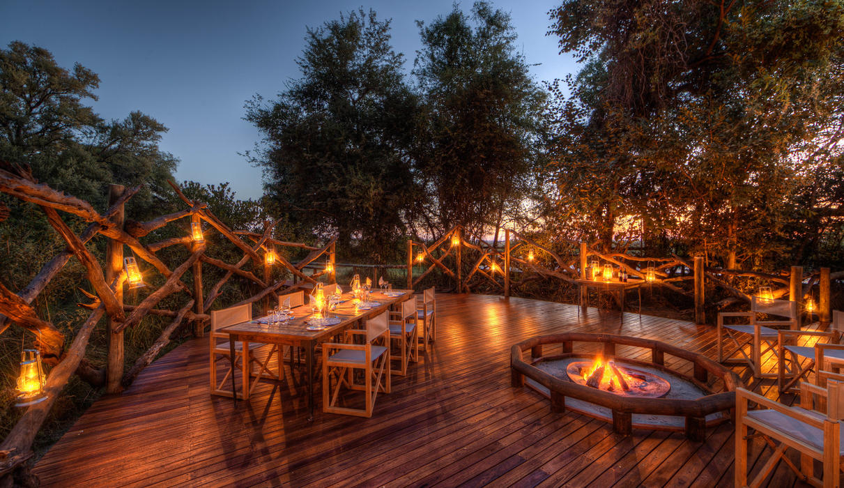 Enjoy a delicious meal out on the deck with great views and warm camp fire