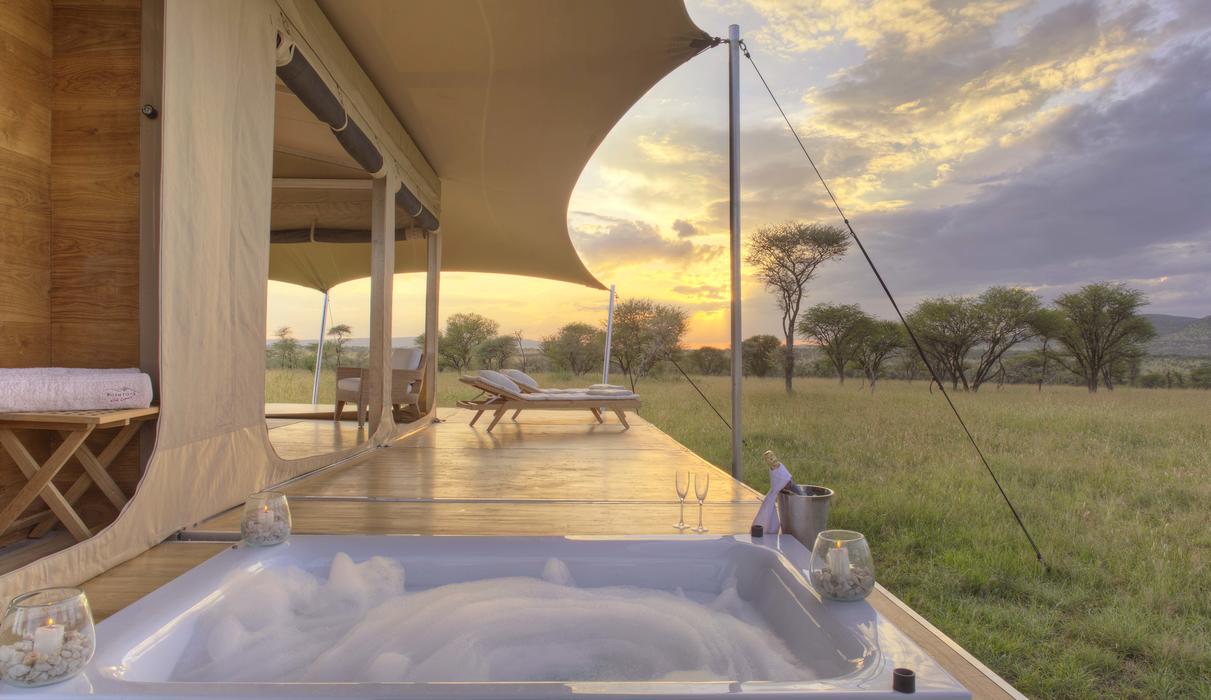 your shower opens up to the savannah and every Rover has a private hot tub on the deck