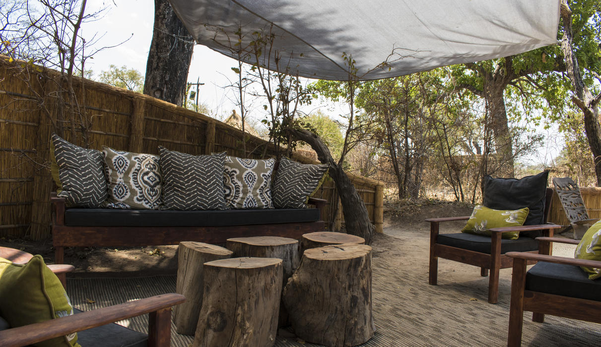 The lounge area in our chitenge with a communal charging area 