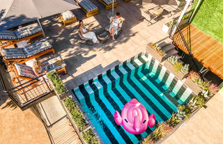 Pool deck, jacuzzi and sauna