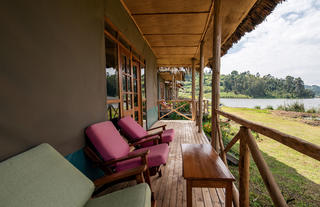 balcony view with a lake 