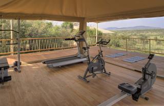 The spa fitness tent complete with high-tech cardiovascular and weight-training equipment