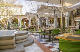 Breakfast is served in the courtyard or inside the Tasting Room 