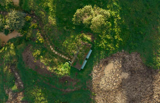 Aerial view of the wildlife viewing Hide at Porini Rhino Camp