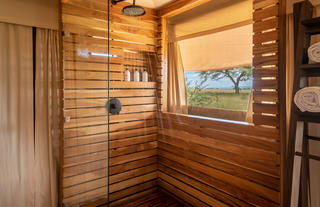 Hot shower supplied by solar water heaters