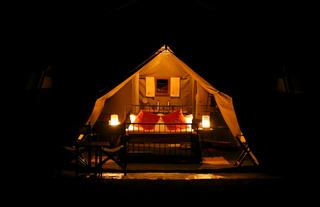 Double Accommodation Tent at Night