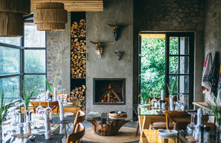 Dining Area Fireplace & Tables