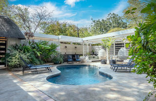 outdoor pool and seating area