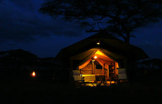 Classic tent at night