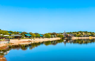 The waterfront tents along dam
