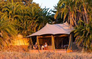 Sunset over luxury tent