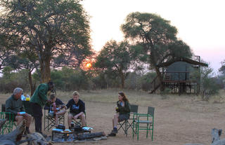 Meals are cooked and eaten at the camp fire 