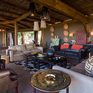 The lounge features traditional African decor