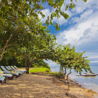 Strandbetten in Mbali Mbali Gombe am Ufer des Tanganyika-Sees