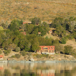 The lodge seen from the lake