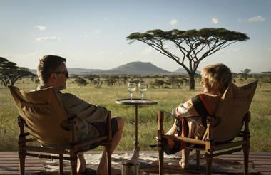 Camp view over the vast Serengeti plains