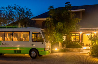 Lodge Entrance with the Shuttle bus