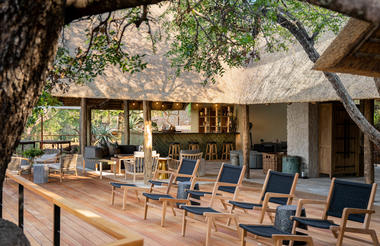 Deck seating overlooking riverbed 