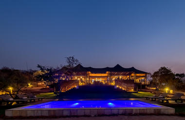 Main Lodge and Pool at night