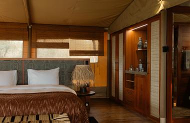 interior of tented suite at Serengeti Bushtops