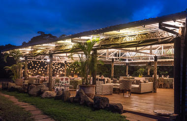 The deck and egg bar at night