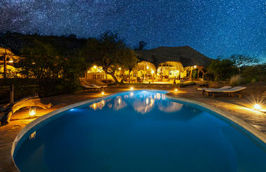 Kipalo Hills. mess area and pool by night