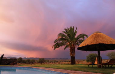 Auas pool area at sunset