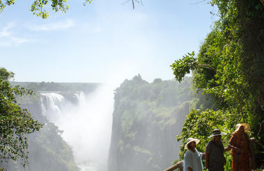 People look at the Victoria Falls