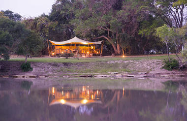 View of the boma from the other side of the lagoon.