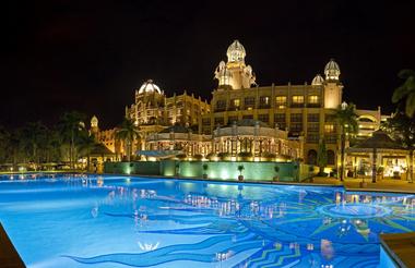 Panoramic view of the pool at night