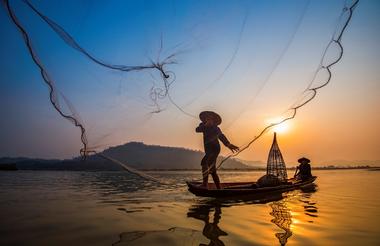 Fishermen Mekong River Vietnam