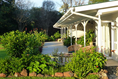 Huge veranda with inset outside dining area allowing East & South bedrooms to have a private outside areas overlooking the Zambezi River