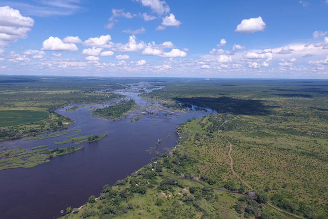 Aerial View of the Mpala Jena Concession & the Zambezi River