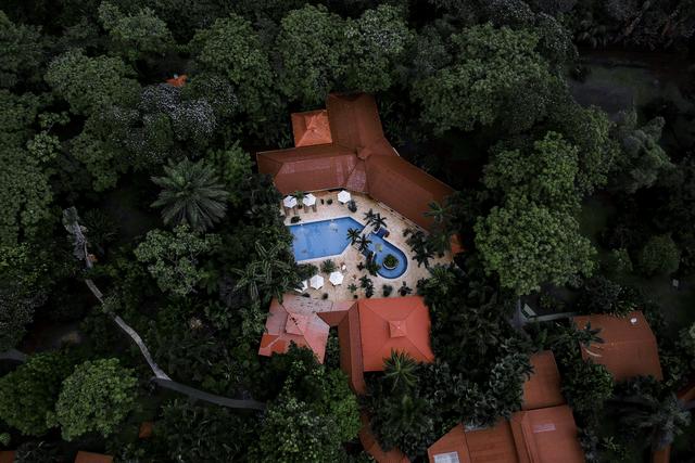 Pool umgeben von tropischen Wäldern