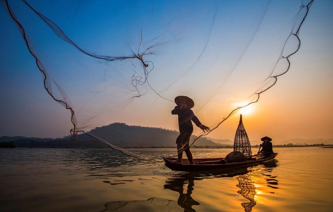Fishermen Mekong River Vietnam