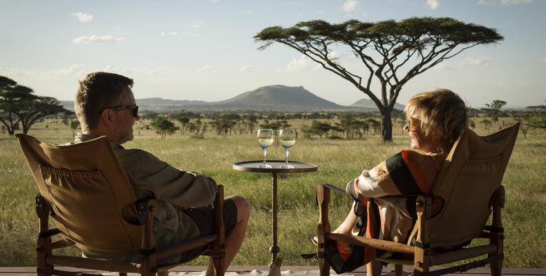 Camp view over the vast Serengeti plains