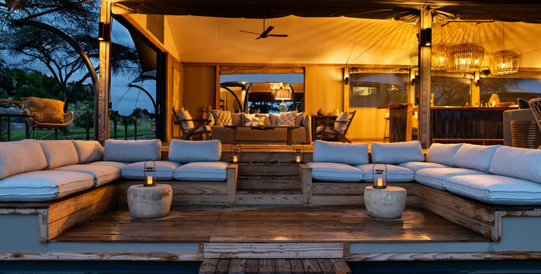 Exterior view of the main lounge at night