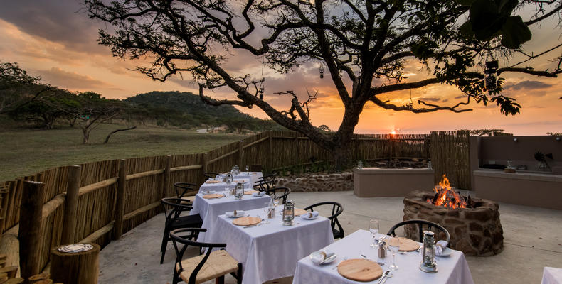 Muluwa  Main Lodge Boma Area at Sunset.