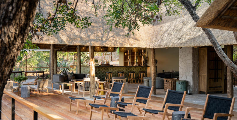 Deck seating overlooking riverbed 