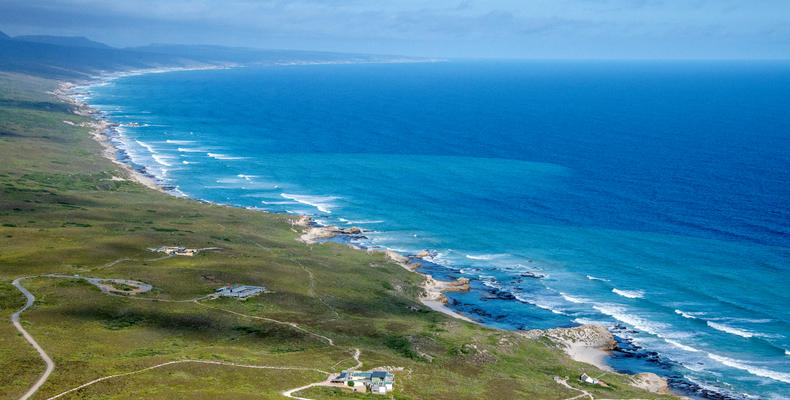 Aerial view of Morukuru Family De Hoop, including Morukuru Ocean House & Beach Lodge