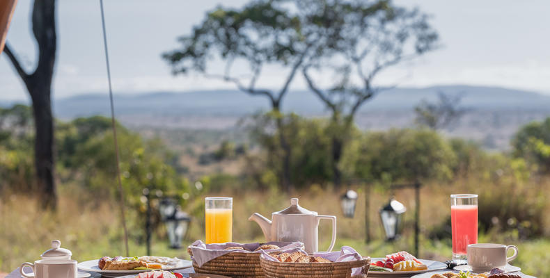 Private breakfast at guest tent with view of the bush